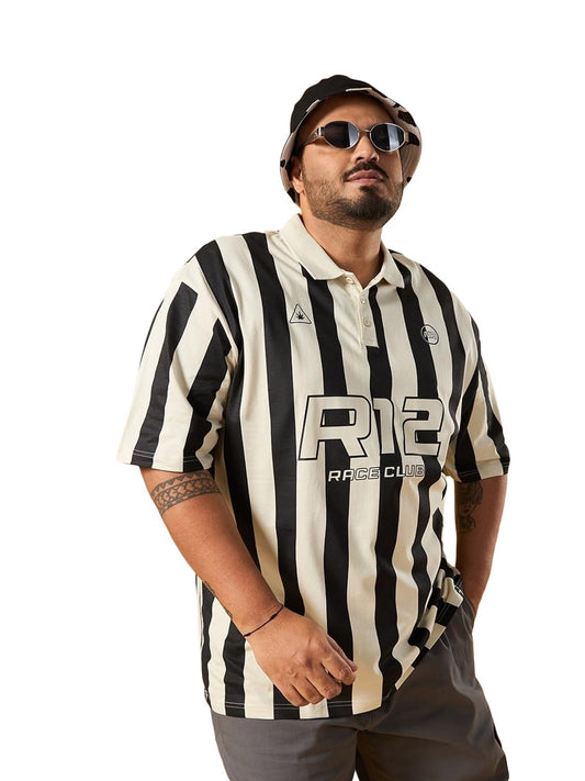Bewakoof Men Striped Oversized Fit Half Sleeve Polo Cotton Plus Size T-Shirt_617100_Brown_6Xl
