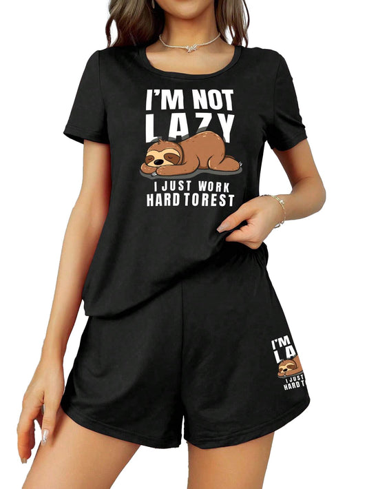 SMOWKLY Womens Cotton Half Sleeve T-Shirt & Short Pyjama Set || Printed Top & Shorts Nightsuit Pair for Women || Casual Two-Pie