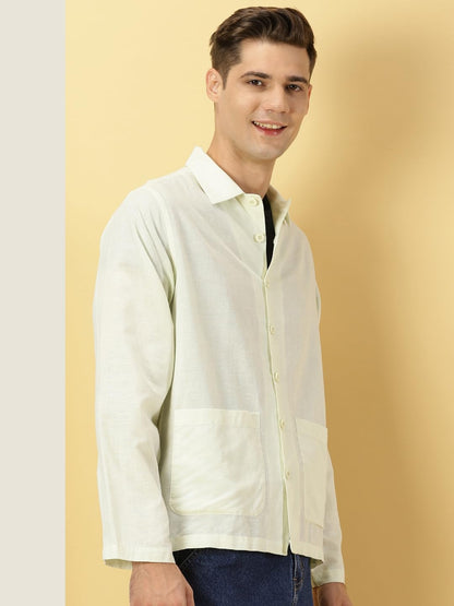 Thomas Scott Oversized Linen Double Pocket Solid Shirts for Mens Lime Green