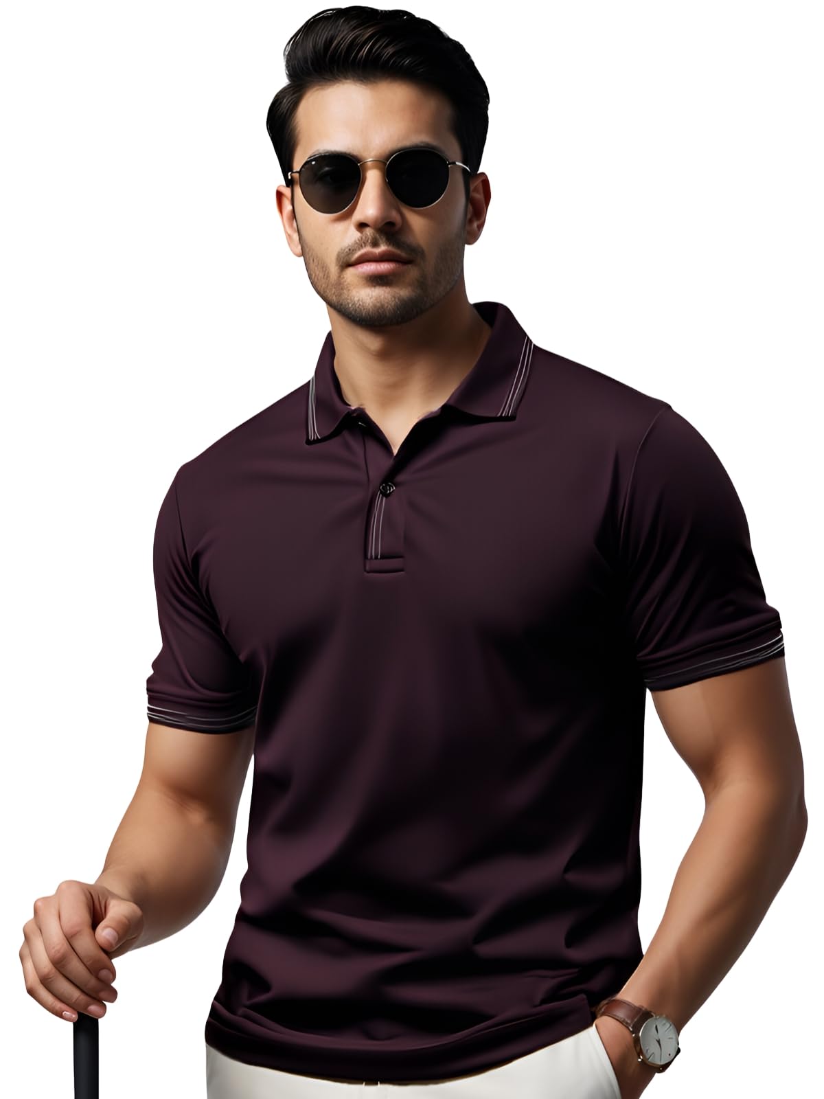 Mens Premium Cotton Polo T-Shirt | 220 GSM Soft Fabric | Casual Stylish Look | Contrast Collar Design Dark Liver Polo T Shirt |