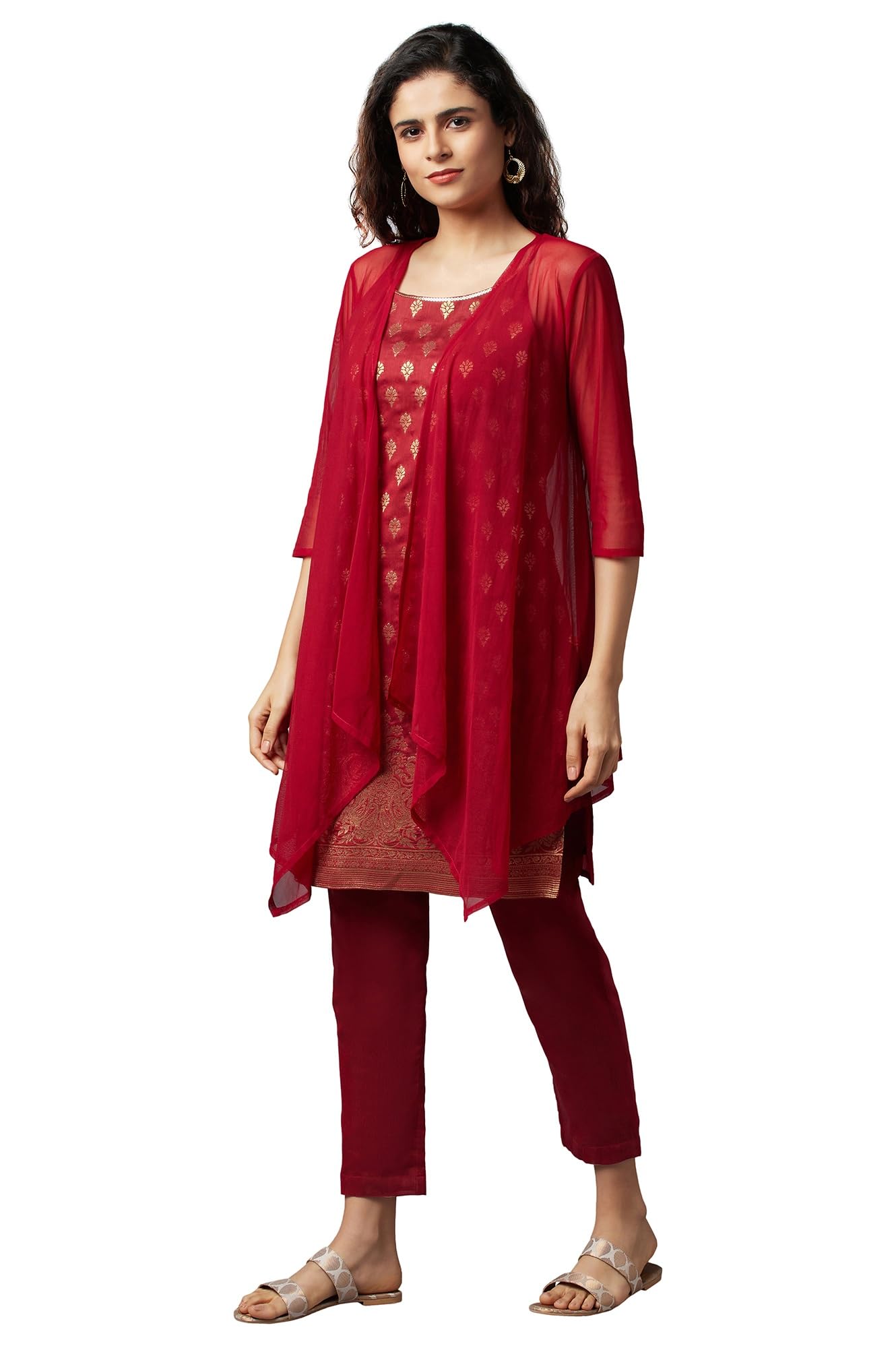 Aurelia Women's Printed A-Line Kurta Set with Trousers & Dupatta