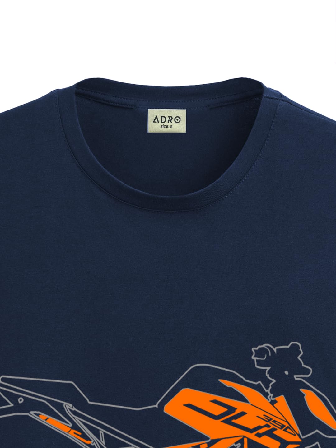 ADRO Men's Biker Design Printed 100% Cotton T-Shirt - Regular Fit, Printed T-Shirts for Men (RN24-KTM-NB_Navy)