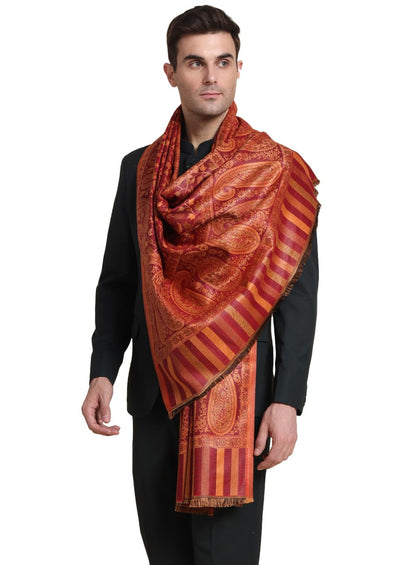 Weavers Villa Mens Acro Wool Blended Shawl - Handloom Woven Paisley Pattern - Stoles for Men - Gents Shawls - Soft & Warm Wrap