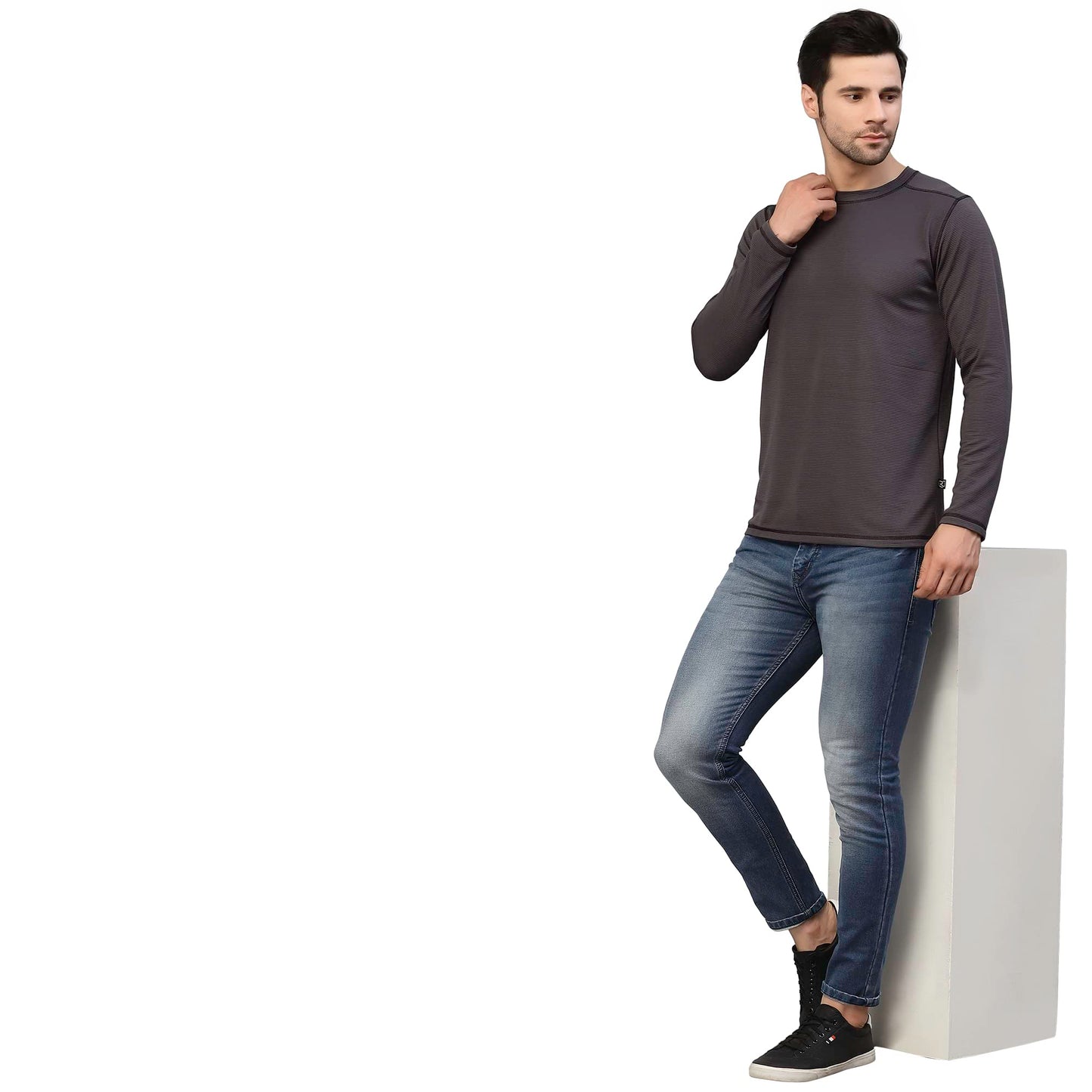 Rigo Men Charcoal Poly CorduroyT-Shirt