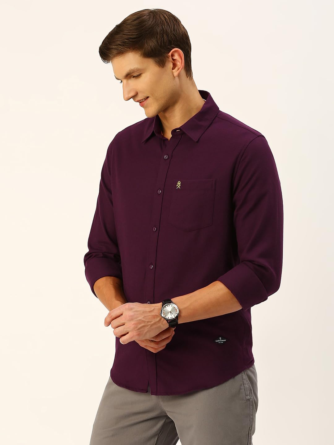 Thomas Scott Mens Classic Slim Fit Flannel Casual Shirt Wine