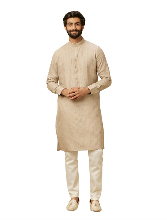Manyavar Walnut Linen Plain Kurtas