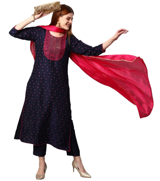 ANNI DESIGNER Women's Cotton Blend Kurta Pant & with Dupatta