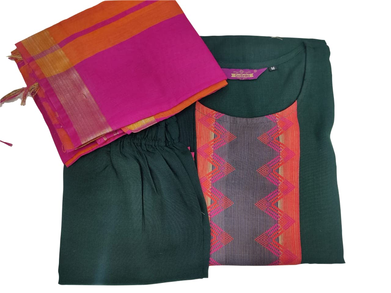 ANNI DESIGNER Womens Cotton Blend Kurta with Pant & Dupatta (My Hit STY_Green_Medium)
