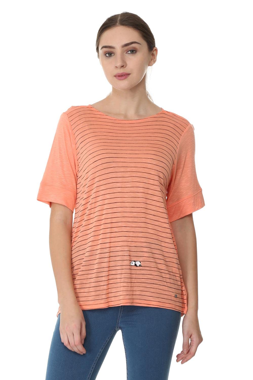 Allen Solly Women Striped Half Sleeve Short Sleeve Round Neck Shirt