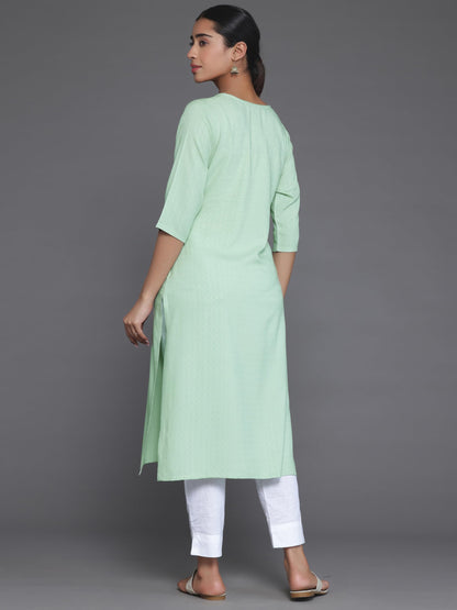 Libas WomenS Rayon Blend Woven Design Straight Kurta (26798_Green