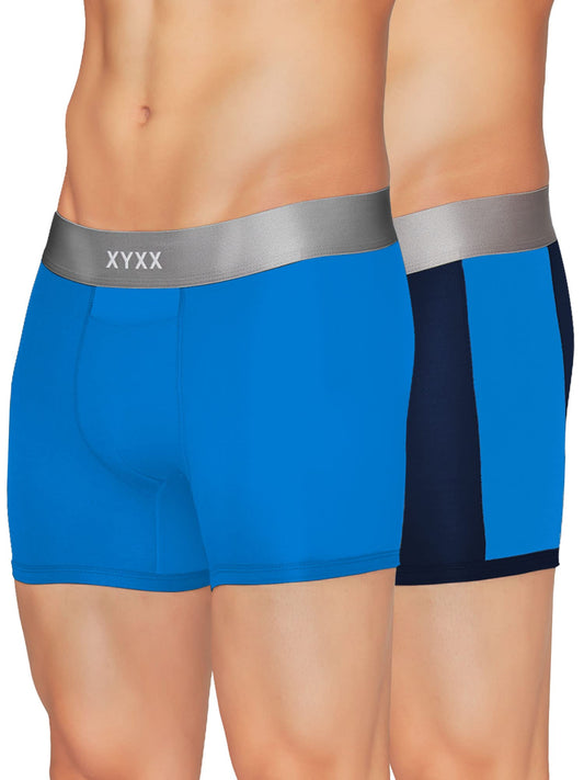 XYXX Mens Underwear Illuminati IntelliSoft Antimicrobial Micro Modal Trunk Pack of 2 (Black Iris & Brilliant Blue ; Brilliant B