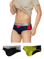 XYXX Mens Underwear Dualist IntelliSoft Antimicrobial Micro Modal Brief Pack of 3 (Black & Steel Grey ; Black Iris & Tango Red