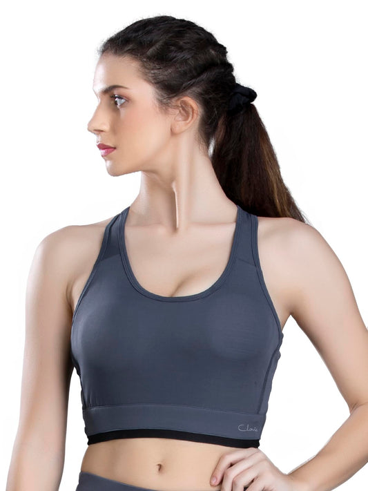 Clovia Womens Polyester Medium Impact Non-Padded Wirefree Full Cup Sports Bra (BR2158P01_Grey_XXL)