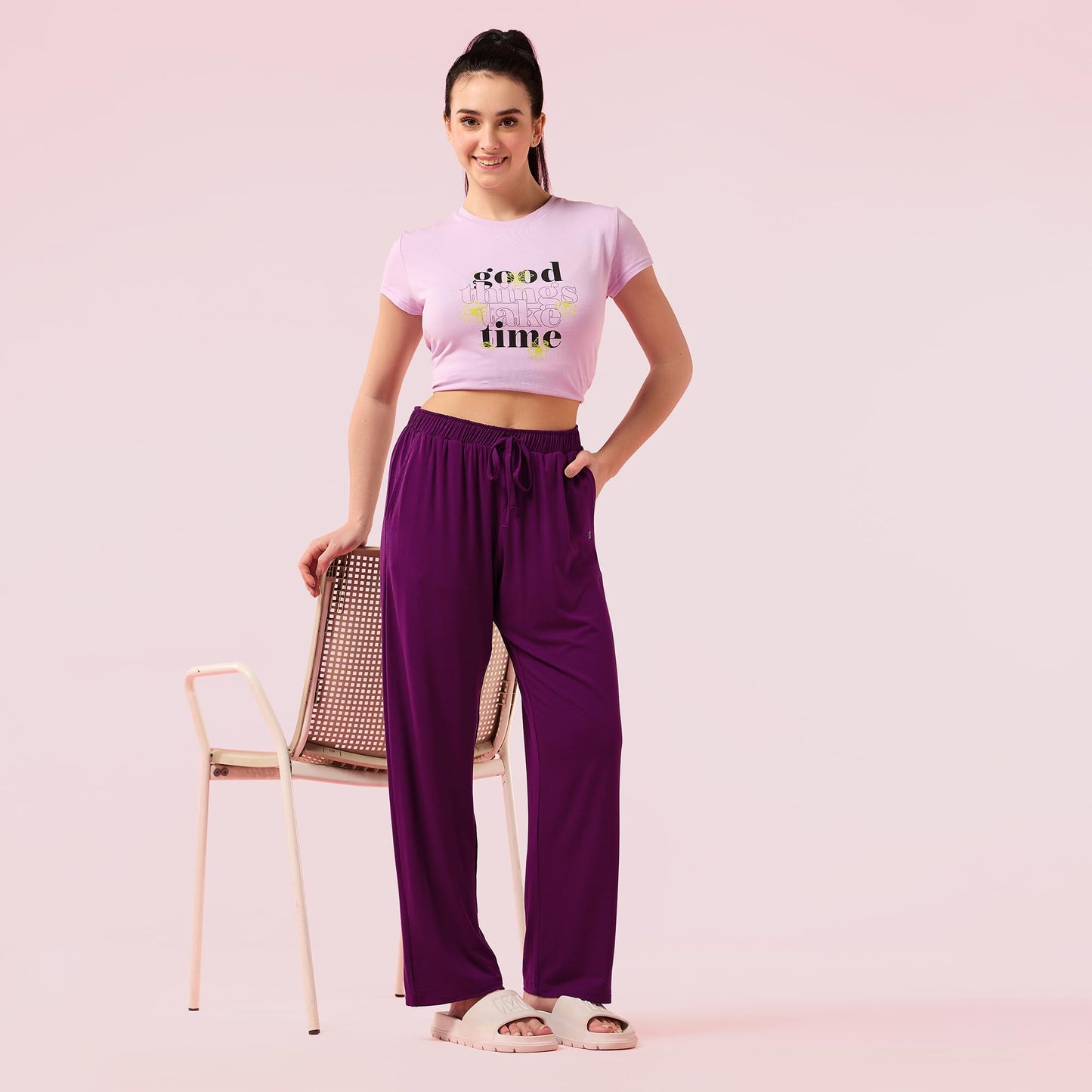 Enamor E404 Womens Home Pant - Relaxed Fit, Mid Rise, Regular Length, Straight Leg
