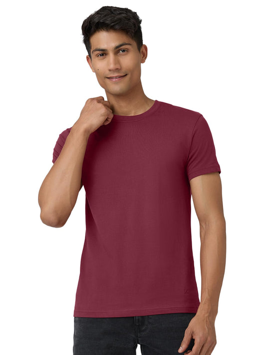 XYXX Mens Cotton Solid Regular Fit T Shirt (Xy_Cr15_Tshirt_1_Wine)