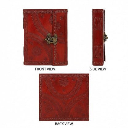 Handmade Leather Travel Journal with Lock-Unlined, 100 Sheets/200 Pages, 7x5 Inches