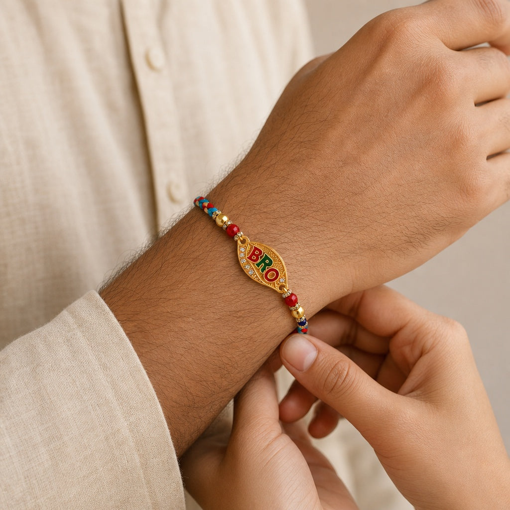Premium Designer BRO Rakhi for Brother – Rakhi Thread, Rakhi Bracelet, Traditional Raksha Bandhan Gift for Bhaiya