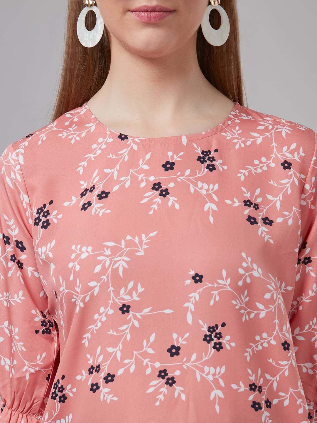Style Quotient Women Peach and Multi Floral Printed Polyester Smart Casual Top