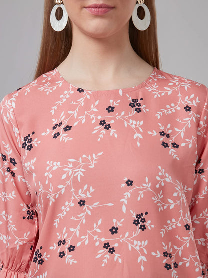 Style Quotient Women Peach and Multi Floral Printed Polyester Smart Casual Top