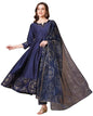 Gosriki WomenS Rayon Blend Printed Anarkali Kurta With Pant & Dupatta (Varuna Navy-Vks01-Gs_M_Navy Blue_Medium)