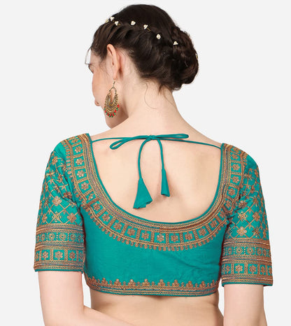 Pujia Mills WomenS Silk Embroidery Sequin Stone Work Readymade Saree Blouse