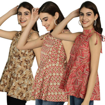Pinkmint Women Combo Tunic Top for Women ll Fancy Crape Girls Tops ll Regular Fit Casual top (Pack of 3)