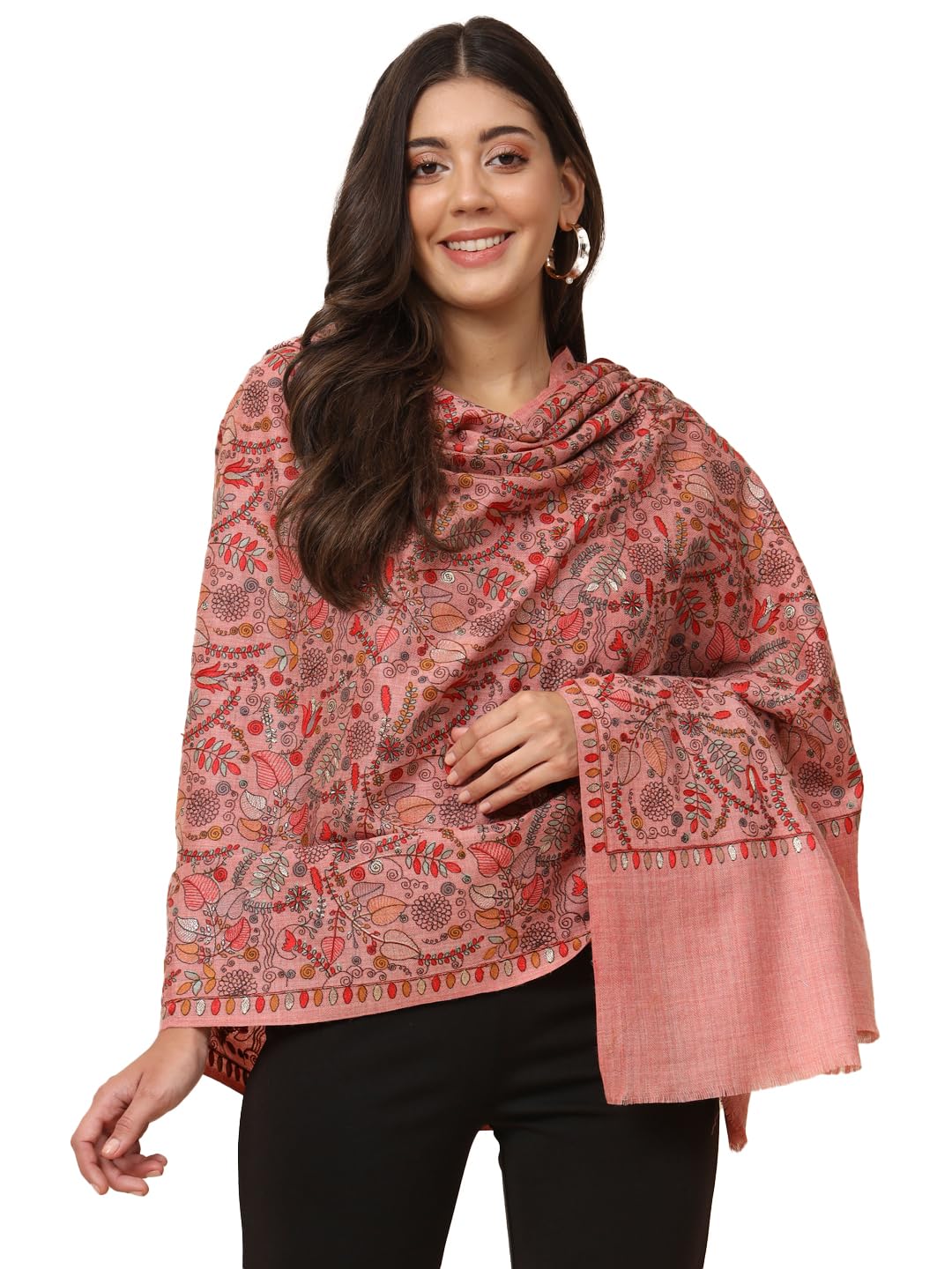 Pashmoda Women Gilkaari Pure Wool Embroidered Shawl (Size 101X203 CM)