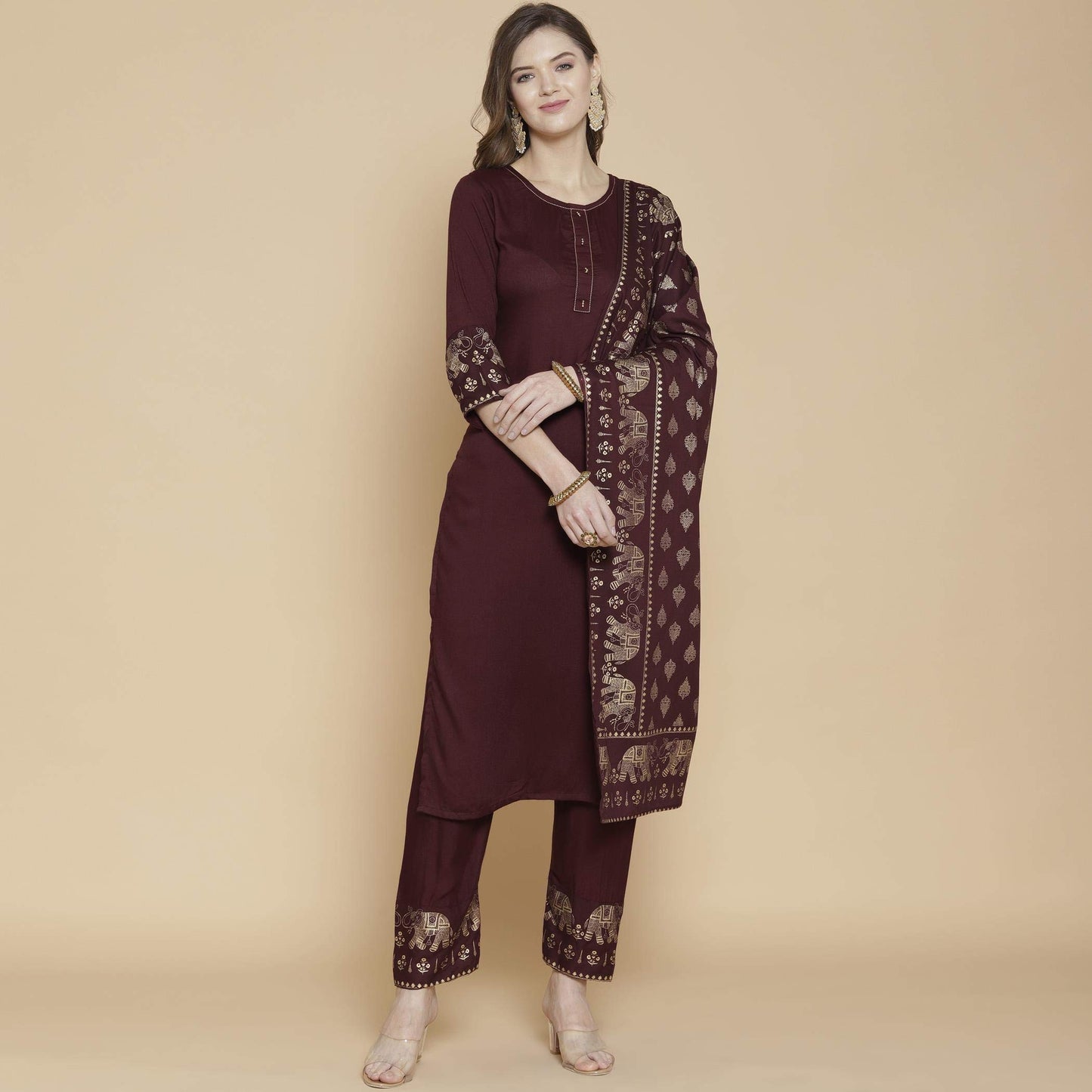 GoSriKi Women's Rayon Kurta, Palazzos and Dupatta