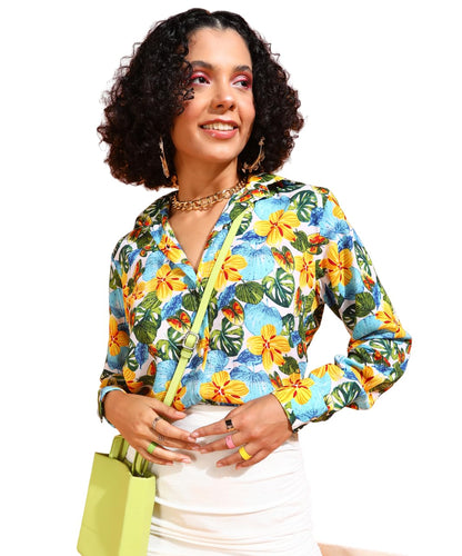 POPWINGS Printed Full-Sleeves Regular-Fit Polyester Printed Shirt for Women Stylish Western Casual Wear