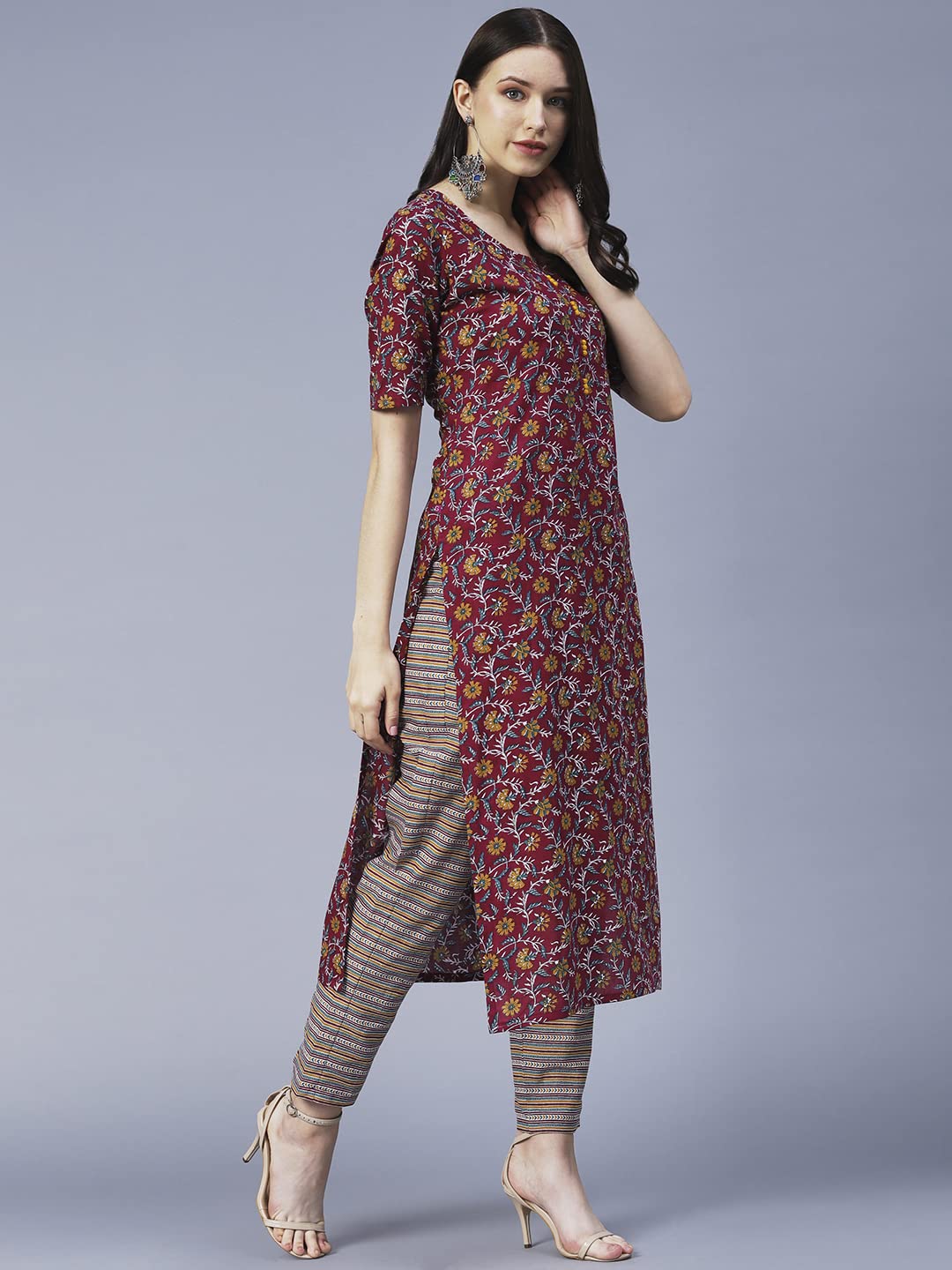 ANNI DESIGNER Women's Cotton Blend Printed Straight Kurta with Pant (SLKSW)