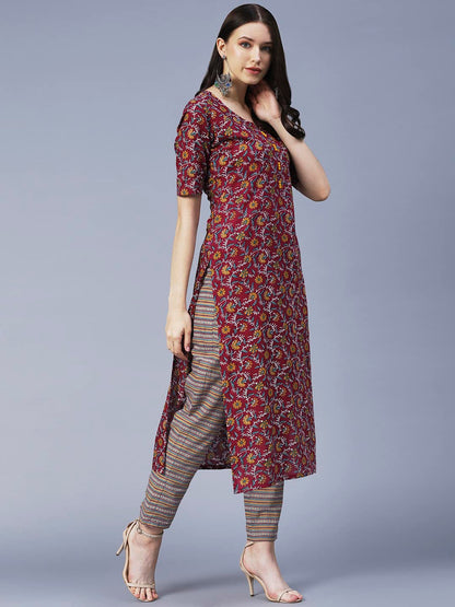 ANNI DESIGNER Women's Cotton Blend Printed Straight Kurta with Pant (SLKSW)