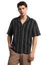Hubberholme Men Summer Cotton Spread Collar Short Sleeves Oversized Casual Shirt 40 Black