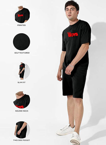 ELLITI Cotton Blend Casual Round Neck Printed T-Shirt and Shorts Set, Mens Pyjama Co-Ord Set, Sleepwear & Loungewear, Summer Ni