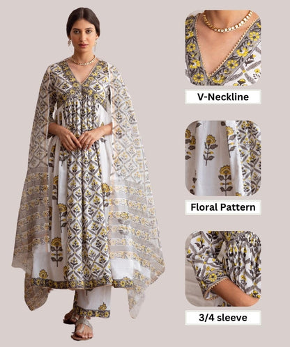 GRECIILOOKS WomenS Rayon Anarkali Printed V- Neck Kurta With Palazzo & Dupatta | Ethnic Set | Dupatta Set | Suit Set | Kurta An