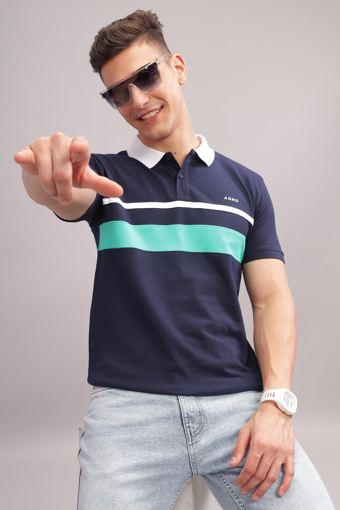 ADRO Regular Fit Polo Tshirt in 100% Cotton Multi Color Polo Also in Plus Size_PN24-L1-NBWHAQ