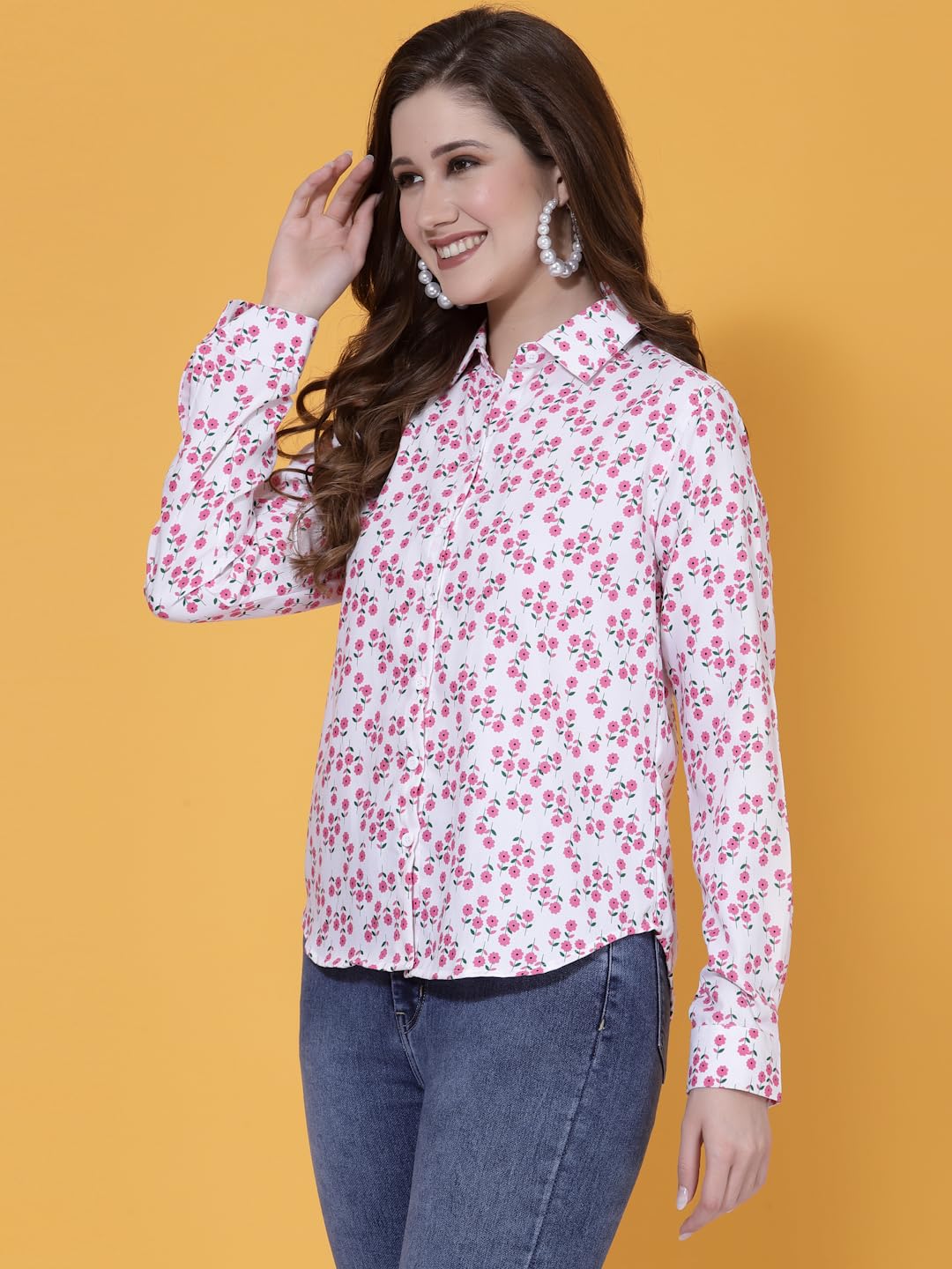 OOMPH! Shirts for Women, Floral Printed, White