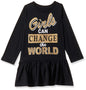 T2F Girls Cotton A-Line Knee-Length Casual Dress (GLS-DRZ-05_Black