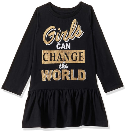 T2f Girls Cotton Printed Full Sleeve Knee-Length Casual Dress