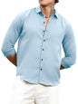 Finivo Fashion MenS Striped Cotton Casual Button Down Shirts Long Sleeve Textured Summer Beach Shirt For Men Sky Blue
