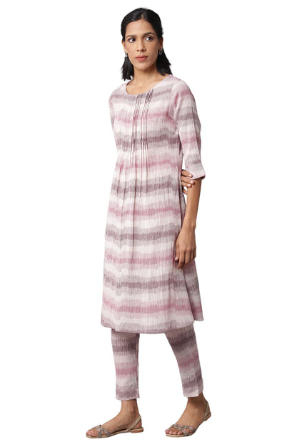 W for Woman Pink Printed Cotton Co-Ord Kurta Set With Slim Pant For Women