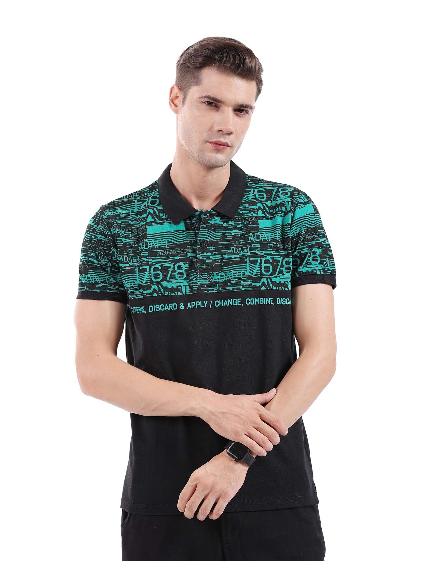 The Indian Garage Co Men Slim Fit Abstract Printed Polo Collar Tshirt Green