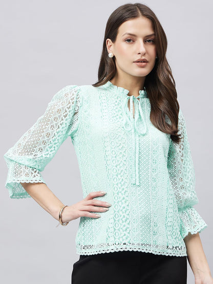 Style Quotient Women Summer Blue Lace Caual Top