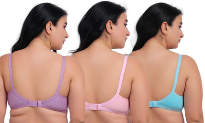 Fabme WomenS Cotton Wire Free Casual Nursing Bra (Pack Of 3) (Po3-Br_14_Seagreen, Lavender, Pink
