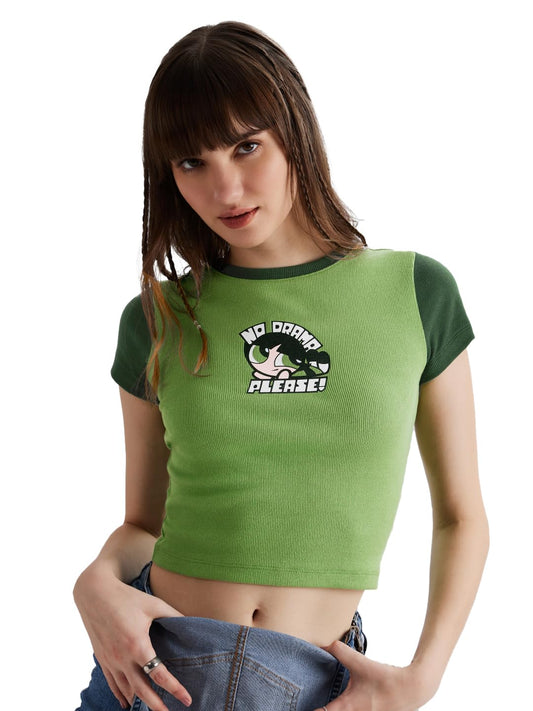 The Souled Store Official Powerpuff Girls: No Drama Womens and Girls Regular fit Graphic Printed Half Sleeve Cotton Multicolored
