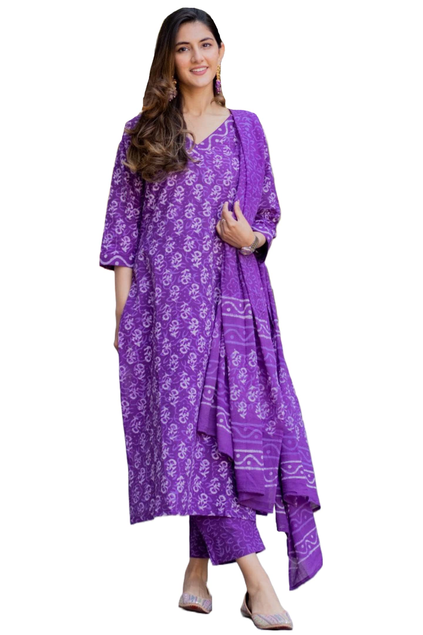 Gosriki WomenS Rayon Blend Printed Straight Kurta With Pant & Dupatta (Feedback-Begani-Gs_M_Purple_Medium)