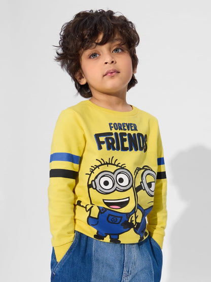 The Souled Store Official Minions: Forever Friends Boys and Baby Boys Long Sleeve Round Neck Graphic Print Sweatshirts Yellow Sw