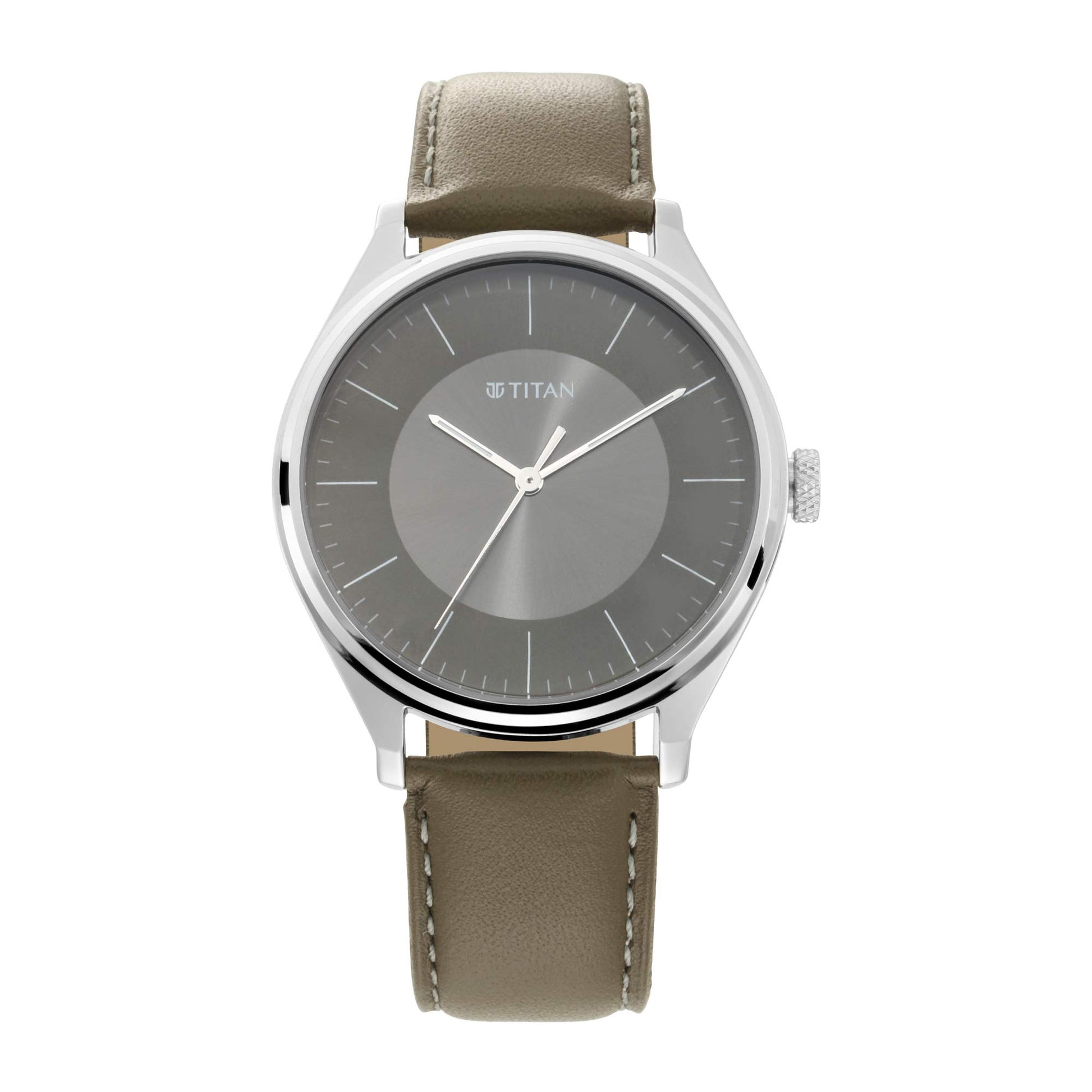 Titan Neo Economy Analog White Dial MenS Watch-Nn1802Sl08/Np1802Sl08 Genuine Leather, Gray Strap