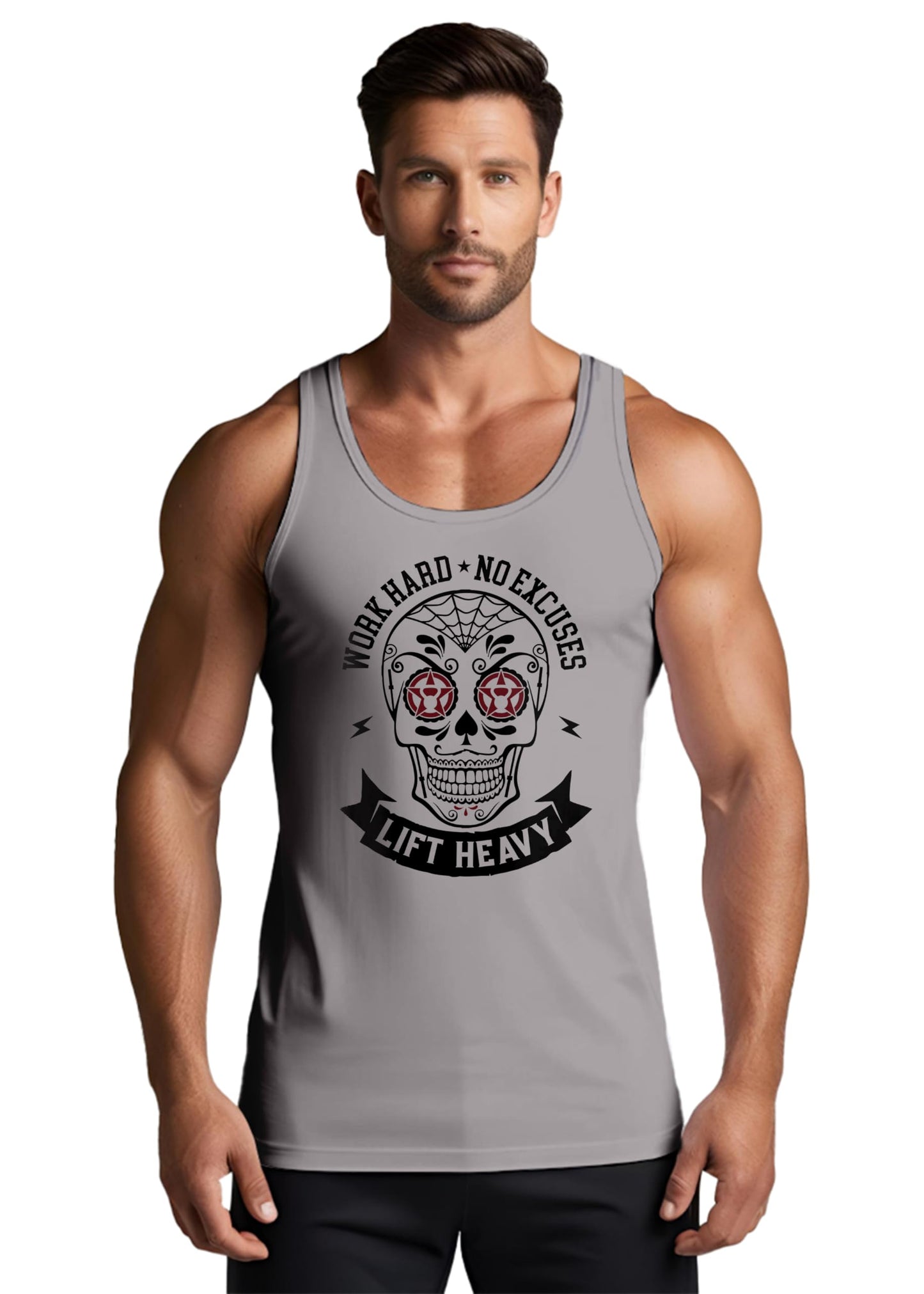 Peppyzone Mens Printed Athletic Fit Vest (TT-Gym-118_Grey