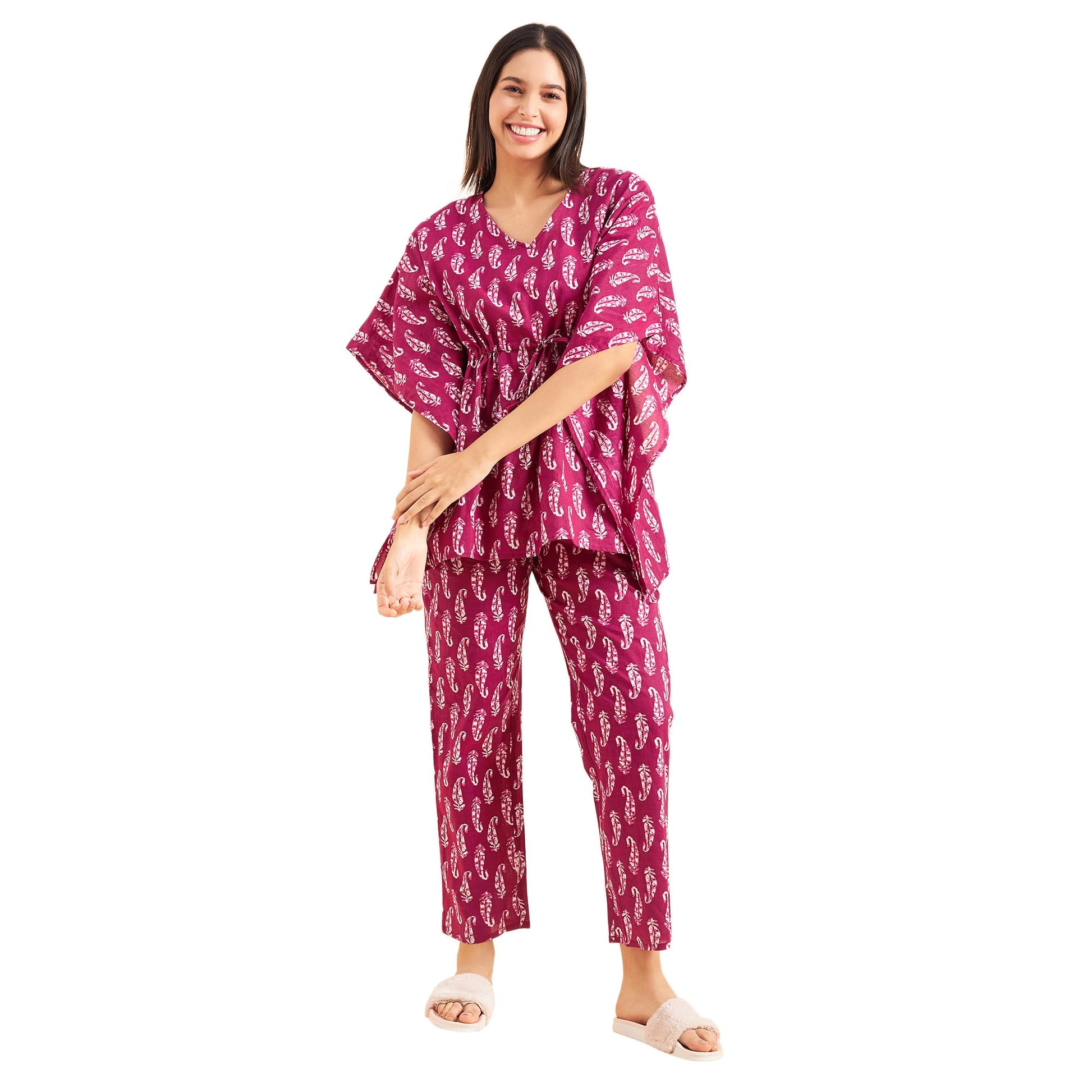 Sweet Dreams Women Printed Pyjama Set Wine