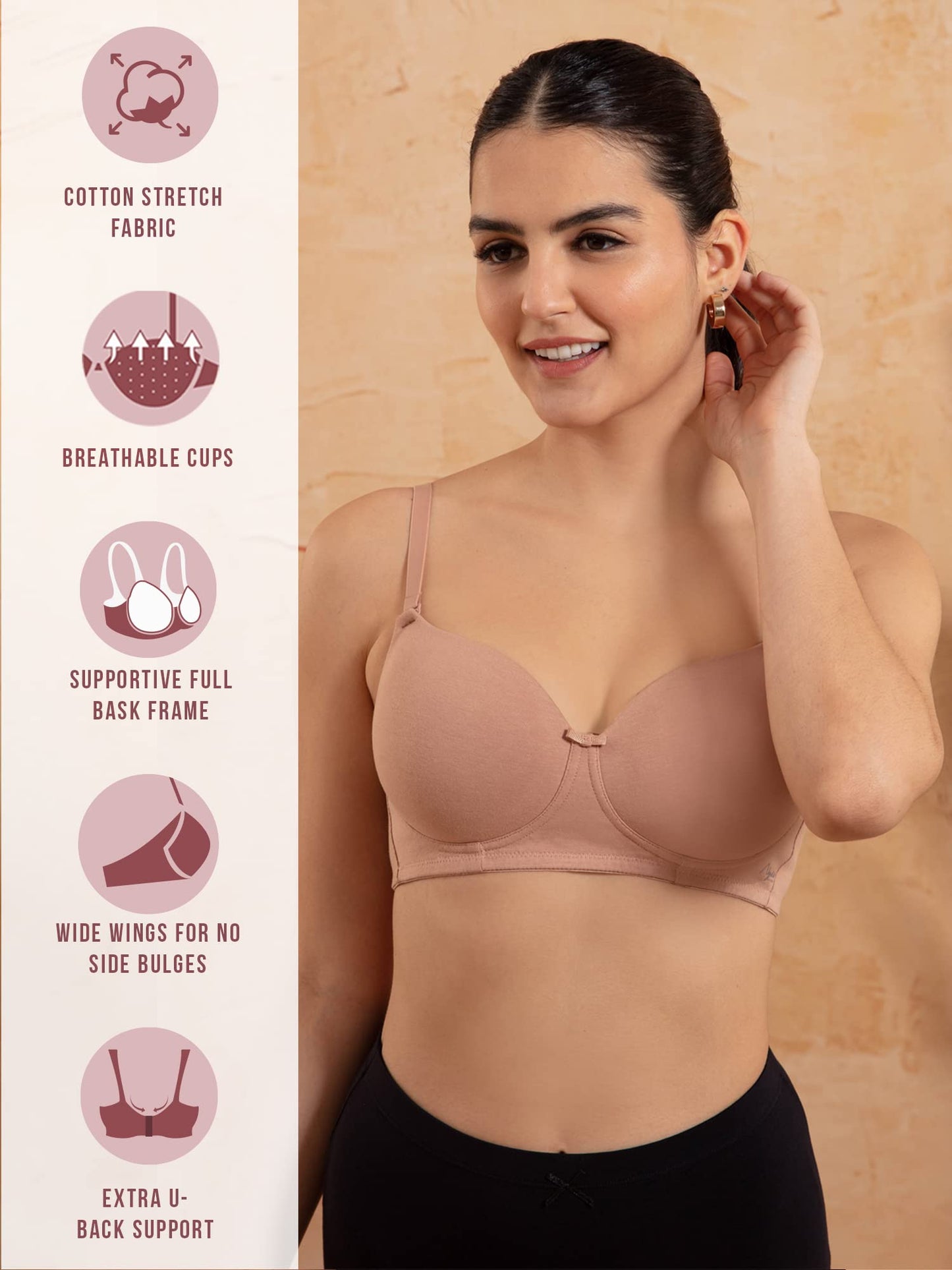 Nykd (Nyb198 Cotton Lightly Padded & Non Wired T-Shirt Bra For Women | Medium Coverage Bra With Soft Detachable Straps | Ideal F